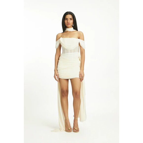 Deme by Gabriella Marianna Dress in Off White Small New Womens Scarf Mini - Picture 15 of 15